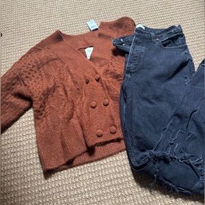 NWT Abercrombie & Fitch Burnt Orange Cropped Cardigan XL Double Button